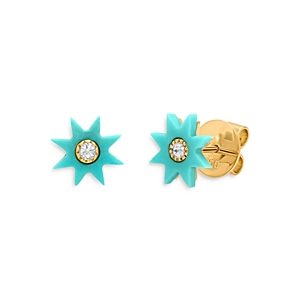 Colette Jewelry 18K Yellow Gold Galaxia Gray Diamond & Turquoise Star Studs- 3786010