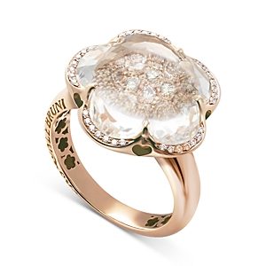 Pasquale Bruni 18K Rose Gold Bon Ton Ring with Rock Crystal, White & Champagne Diamonds- 3801027