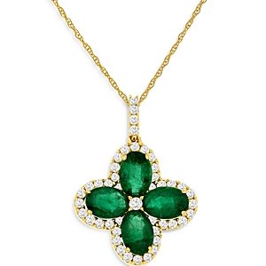 Bloomingdale's Emerald & Diamond Clover Pendant Necklace in 14K Yellow Gold, 18 - 100% Exclusive- 3667081