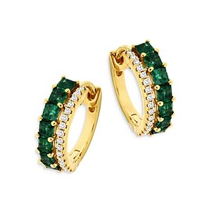Bloomingdale's Emerald & Diamond Huggie Hoop Earrings in 14K Yellow Gold - 100% Exclusive- 3667083