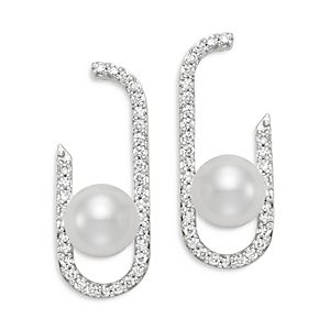 Bloomingdale's Cultured Freshwater Pearl & Diamond Paperclip Earrings in 18K White Gold - 100% Exclusive- 3782532