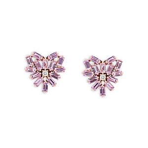 Suzanne Kalan 18K Rose Gold Pink Sapphire & Diamond Heart Stud Earrings- 3819748