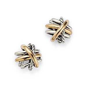 David Yurman Crossover Stud Earrings with 18K Yellow Gold- 3441972