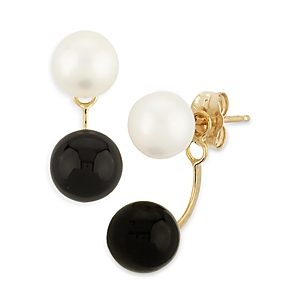 Bloomingdale's Onyx & Cultured Freshwater Pearl Front-to-Back Drop Earrings in 14K Yellow Gold - 100% Exclusive- 3867010