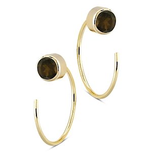 Bloomingdale's Smoky Stud Quartz and Front Back Hoop Earrings in 14K Yellow Gold - 100% Exclusive- 3894044