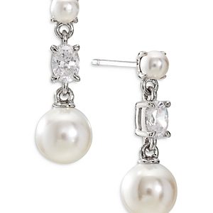 Nadri Emilia Imitation Pearl & Cubic Zirconia Small Drop Earrings- 3884506