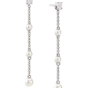 Nadri Emilia Imitation Pearl & Cubic Zirconia Chain Drop Earrings- 3884521