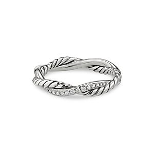 David Yurman Sterling Silver Petite Infinity Twisted Ring with Diamonds- 3856152