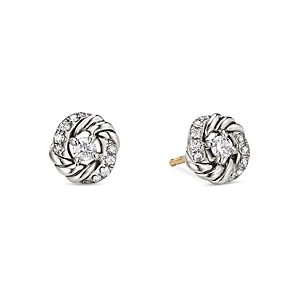 David Yurman Sterling Silver Petite Infinity Stud Earrings with Diamonds- 3856148