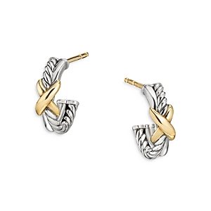 David Yurman Sterling Silver & 18K Yellow Gold Petite X Mini Hoop Earrings- 3856187