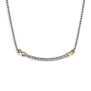 David Yurman Sterling Silver & 18K Yellow Gold Petite X Bar Necklace, 15- 3856190