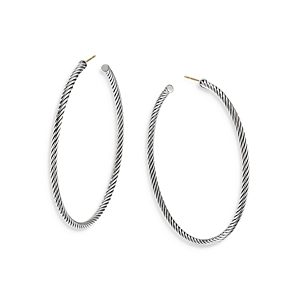 David Yurman Sculpted Cable Sterling Silver Hoop Earrings- 3856063