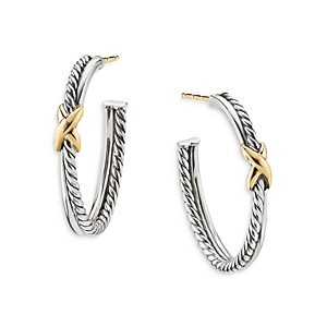 David Yurman Sterling Silver & 18K Yellow Gold Petite X Hoop Earrings- 3856188