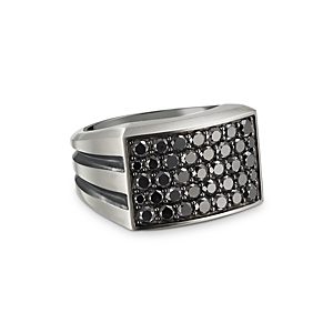 David Yurman Men's Sterling Silver Beveled Signet Ring with Black Diamonds- 3855796