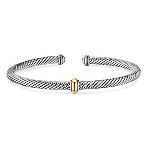 David Yurman Sterling Silver & 18K Yellow Gold Cable Classics Cuff Bracelet- 3855919