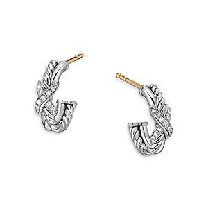David Yurman Sterling Silver & Diamond Petite X Mini Hoop Earrings- 3856163