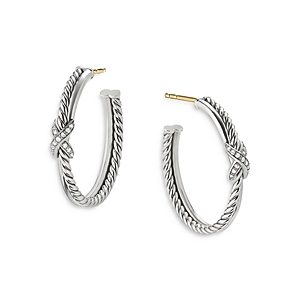 David Yurman Sterling Silver & Diamond Petite X Hoop Earrings- 3856164