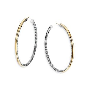 David Yurman Sculpted Cable Sterling Silver & 18K Yellow Gold Hoop Earrings- 3856064