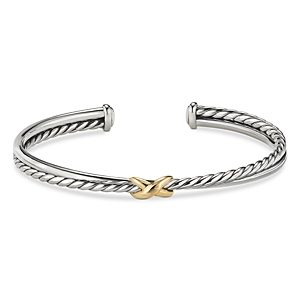 David Yurman Sterling Silver & 18K Yellow Gold Petite X Cuff Bracelet- 3856184