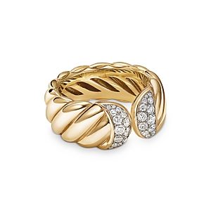 David Yurman 18K Yellow Gold Sculpted Cable Ring with Pave Diamonds- 3728186