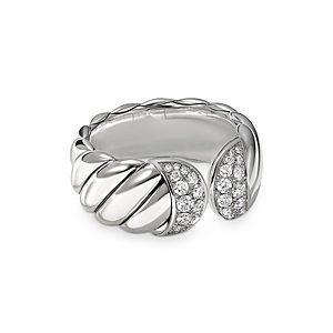 David Yurman Sterling Silver Sculpted Cable Ring with Pave Diamonds- 3728331