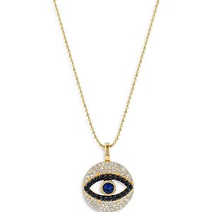Bloomingdale's Sapphire, White & Black Diamond Evil Eye Pendant Necklace in 14K Yellow Gold, 18 - 100% Exclusive- 3953581