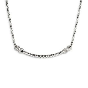 David Yurman Sterling Silver Petite X Diamond Bar Pendant Necklace, 15- 3856166