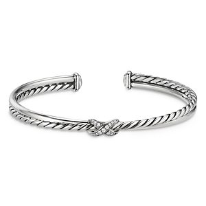 David Yurman Sterling Silver Petite X Diamond Cuff Bracelet- 3856162