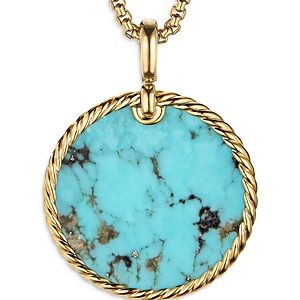 David Yurman 18K Yellow Gold Dy Elements Disc Pendant with Turquoise- 3728155