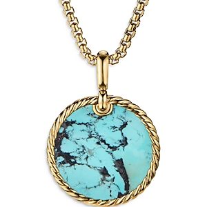 David Yurman Small Cable Disc Amulet in 18K Yellow Gold with Turquoise- 3728159