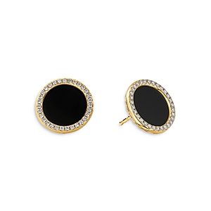 David Yurman 18K Yellow Gold Dy Elements Button Earrings with Black Onyx & Diamonds- 3856034