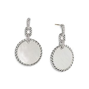 David Yurman Sterling Silver Dy Elements Mother-of-Pearl & Diamond Drop Earrings- 3856102