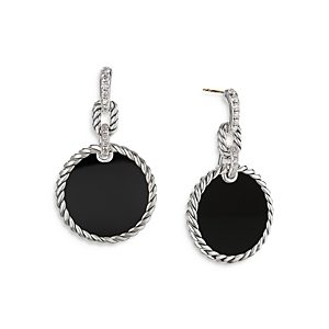 David Yurman Sterling Silver Dy Elements Black Onyx & Diamond Drop Earrings- 3856101