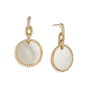 David Yurman 18K Yellow Gold Dy Elements Drop Earrings with Mother-of-Pearl & Diamonds- 3856037