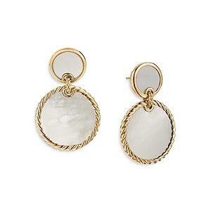 David Yurman 18K Yellow Gold Dy Elements Double Drop Earrings with Mother-of-Pearl- 3856039