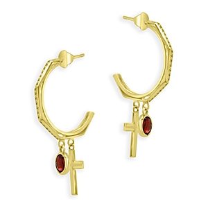 Bloomingdale's Garnet and Cross Half Hoop Earrings in 14K Yellow Gold - 100% Exclusive- 3951455