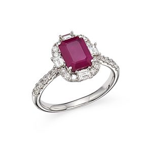Bloomingdale's Ruby and Diamond Halo Ring in 14K White Gold - 100% Exclusive- 3951719