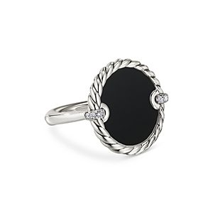 David Yurman Sterling Silver Dy Elements Black Onyx and Diamond Ring- 3856103