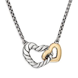 David Yurman Sterling Silver & 18K Yellow Gold Cable Collectibles Double Heart Necklace, 18- 3835307