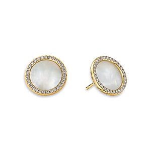 David Yurman 18K Yellow Gold Dy Elements Button Earrings with Mother of Pearl & Diamonds- 3856035
