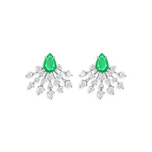 Hueb 18K White Gold Luminus Emerald & Diamond Spray Earrings- 3877580