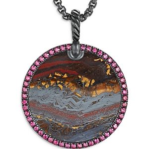 David Yurman Sterling Silver Dy Elements Artist Series Disc Pendant with Tiger Iron & Purple Sapphires- 3856087