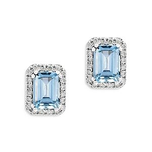 Bloomingdale's Aquamarine and Diamond Halo Stud Earrings in 14K White Gold - 100% Exclusive- 3984423