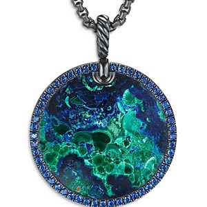 David Yurman Sterling Silver Dy Elements Artist Series Disc Pendant with Azurite & Blue Sapphires- 3856088