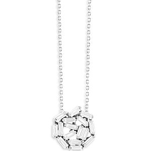 Suzanne Kalan 18K White Gold Fireworks Diamond Baguette Circle Cluster Pendant Necklace, 16-18- 3982619
