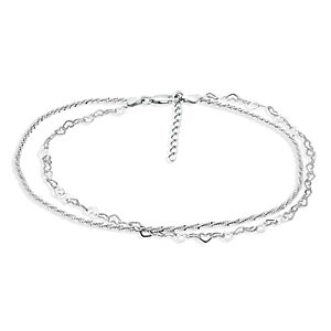 Aqua Double Row Heart Link & Diamond Cut Rope Chain Ankle Bracelet in Sterling Silver - 100% Exclusive- 3935914