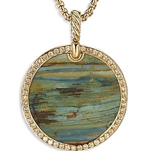 David Yurman 18K Yellow Gold Dy Elements Artist Series Bogwood Yellow Sapphire Disc Pendant- 3856053