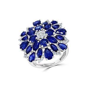 Bloomingdale's Blue Sapphire & Diamond Cluster Statement Ring in 14K White Gold - 100% Exclusive- 3995906