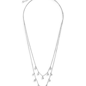 Sterling Forever Double Layer Star and Stone Charm Chain Necklace, 16- 4005542
