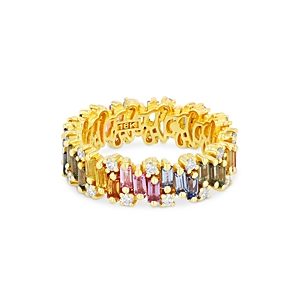 Suzanne Kalan 18K Yellow Gold Fireworks Pastel Rainbow Sapphire & Diamond Eternity Ring- 3982642